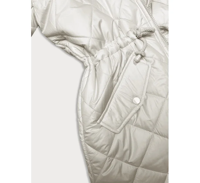 Oboustranná dámská prošívaná bunda - kožíšek v barvě ecru (H-897-11)