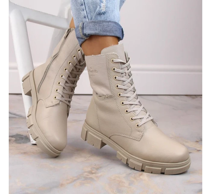 Kožené pohodlné zateplené boty Rieker W RKR613 beige