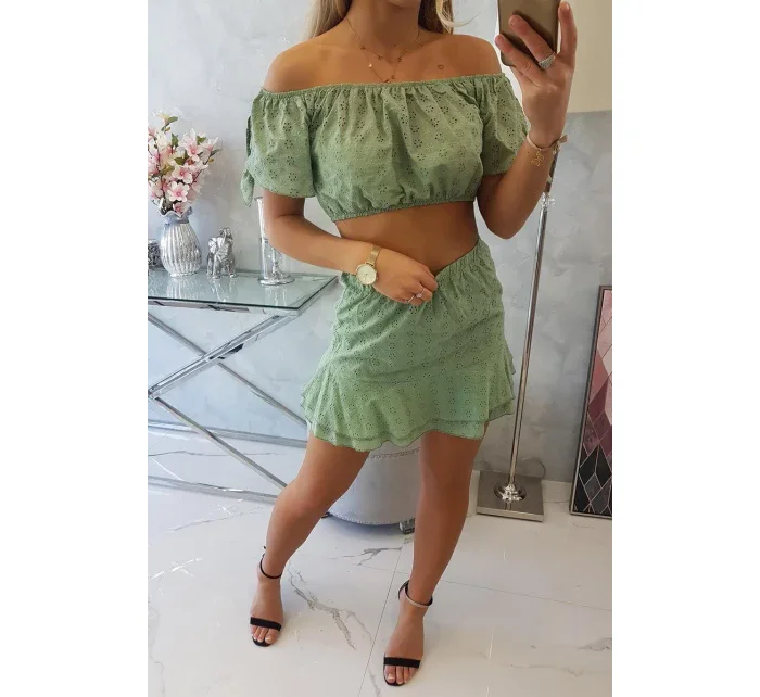 Tmavě mátová vyšívaná sada