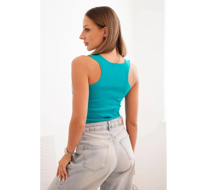 Dámská pruhovaná top na ramínkách s ozdobnou nášivkou tmavě mátová