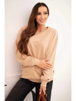Dámská mikina s model 21718723 výstřihem basic z bavlny béžová - K-Fashion