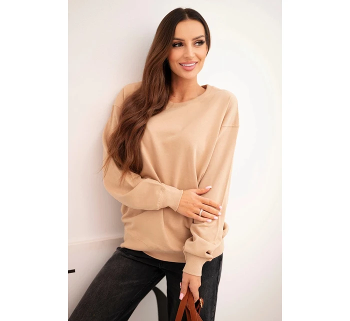 Dámská mikina s model 21718723 výstřihem basic z bavlny béžová - K-Fashion