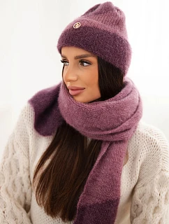 Dámská souprava čepice a šála tmavě model 22547332 růžová - K-Fashion