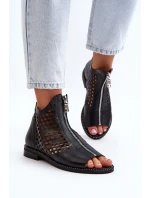 Zazoo 977/L Kožené vyšívané sandály na zip