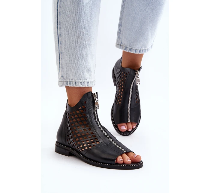 Zazoo 977/L Kožené vyšívané sandály na zip