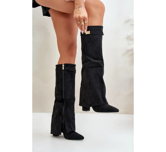 Dámské Kozačky Eko Semišové S Svrškem Na Černé model 21672143 - Boto