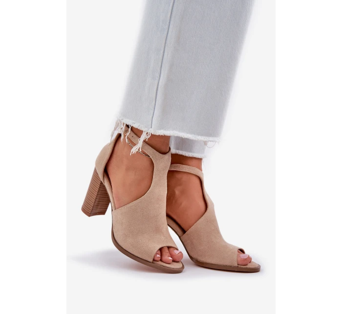 Sandály Na Podpatku Z Eko Semiše Béžové Lanadriena Sandály Na Podpatku Z Eko Semiše Béžové Lanadriena