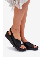 Kožené Dámské Sandály Na Klínu A Platformě model 21698360 Černé - S.Barski