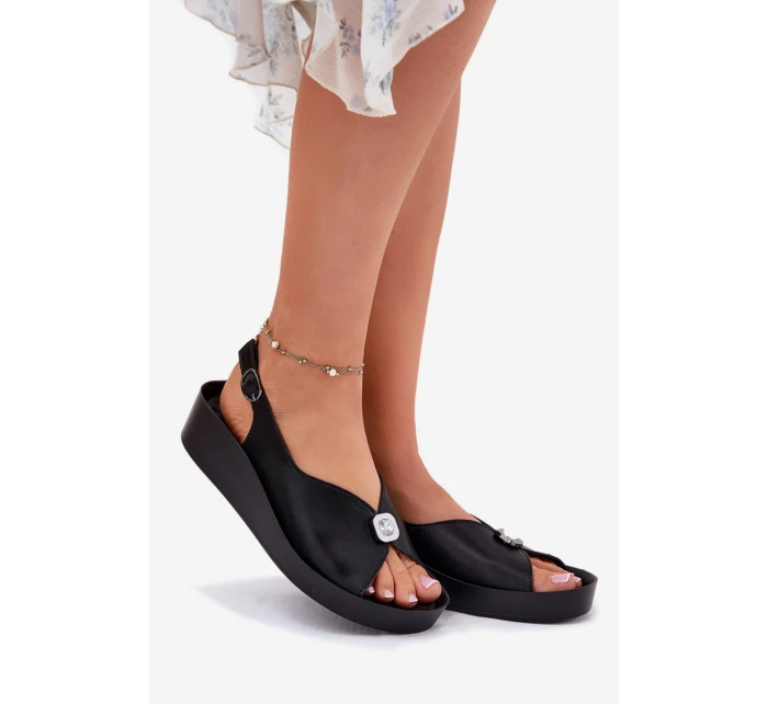 Kožené Dámské Sandály Na Klínu A Platformě model 21698360 Černé - S.Barski