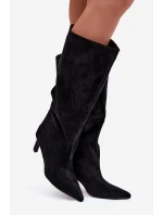 Dámské kozačky z eko semiše nazouvací na jehle černé Phelin Dámské kozačky z eko semiše nazouvací na jehle černé Phelin