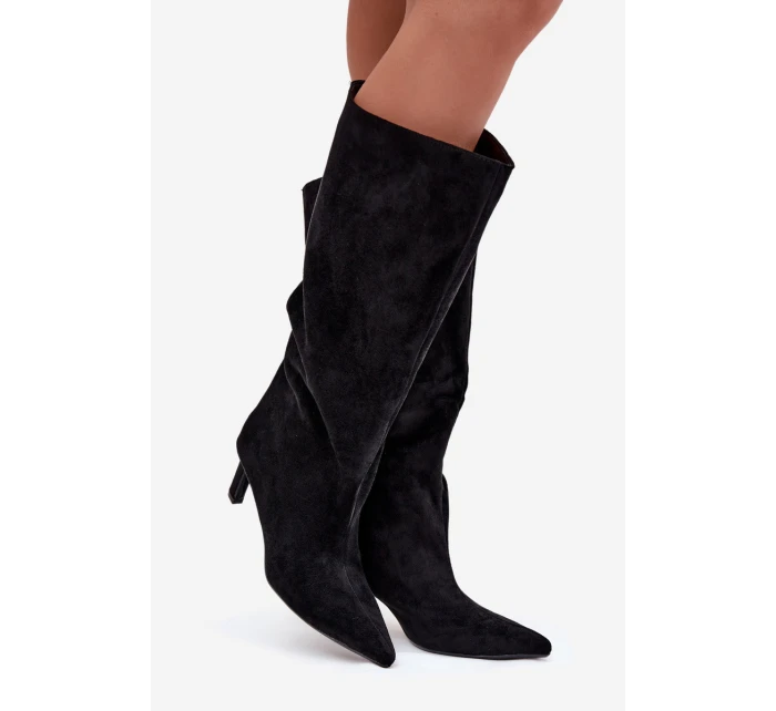 Dámské kozačky z eko semiše nazouvací na jehle černé Phelin Dámské kozačky z eko semiše nazouvací na jehle černé Phelin