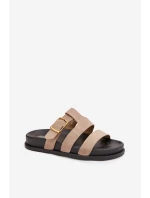 Dámské pantofle s pásky a zlatým přezkou béžové model 21919132 - Boto