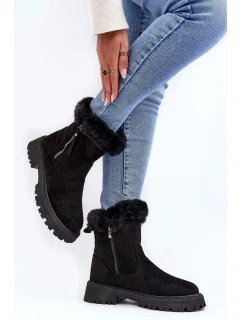 Dámské semišové kotníkové boty s kožíškem, černá Hasiva