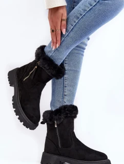 Dámské semišové kotníkové boty s kožíškem, černá Hasiva