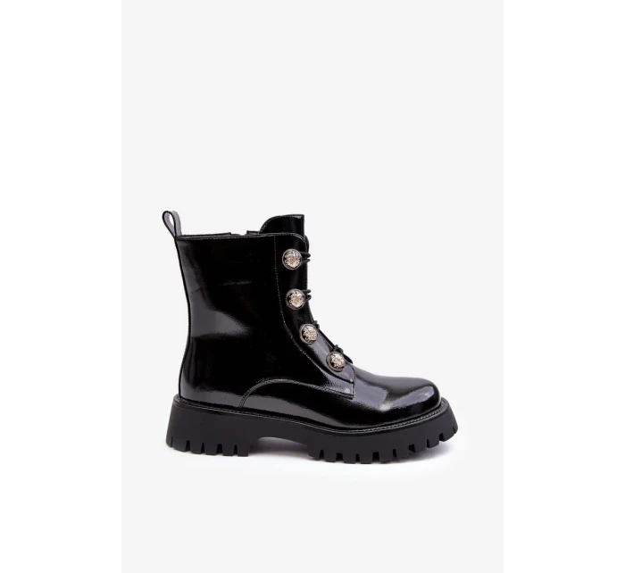 Dámské zateplené kozačky s ozdobnými knoflíky D&A Černá