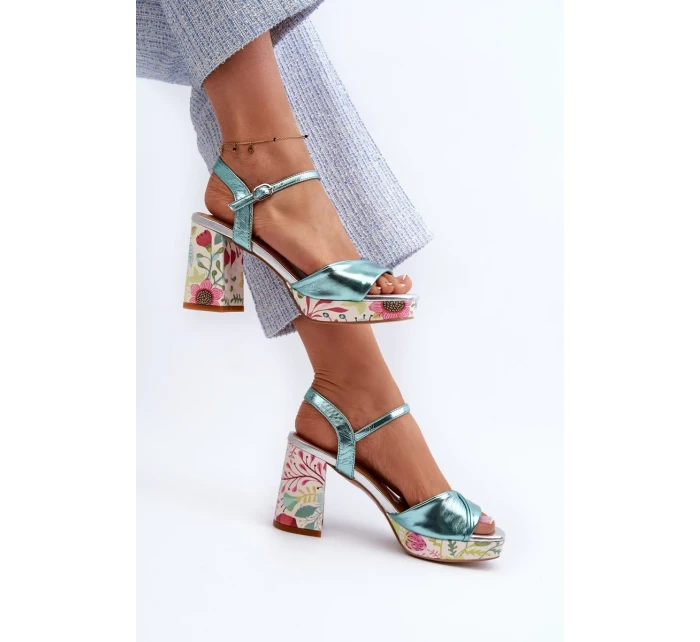 Dámské květinové sandály na vysokém podpatku D&A modré Dámské květinové sandály na vysokém podpatku D&A modré