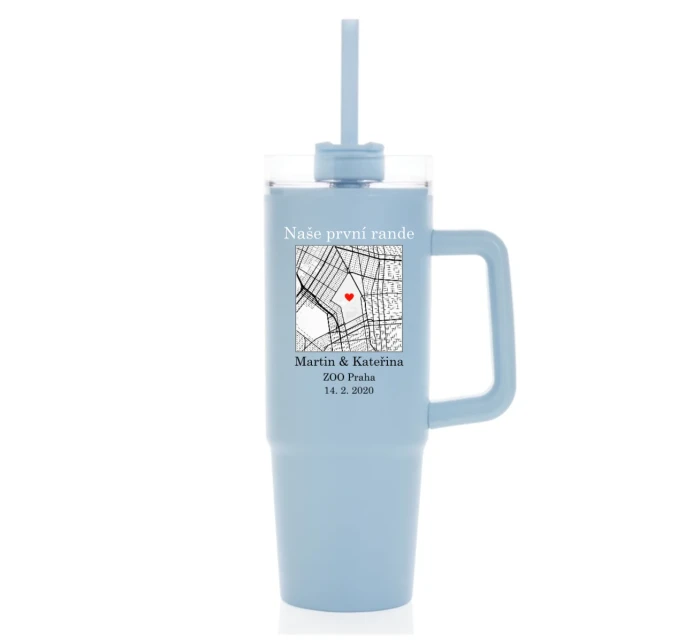 Personalizovaná termoska s průhledným víčkem s mapou