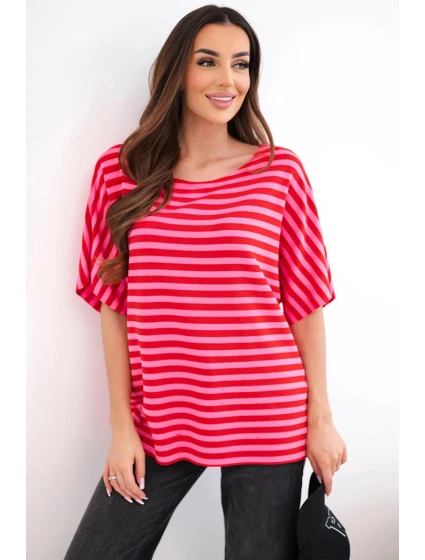 Dámská bavlněná pruhovaná halenka s krátkým rukávem červená