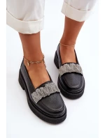 Dámské kožené mokasíny s ozdobným páskem model 21652553 Černé - Zazoo