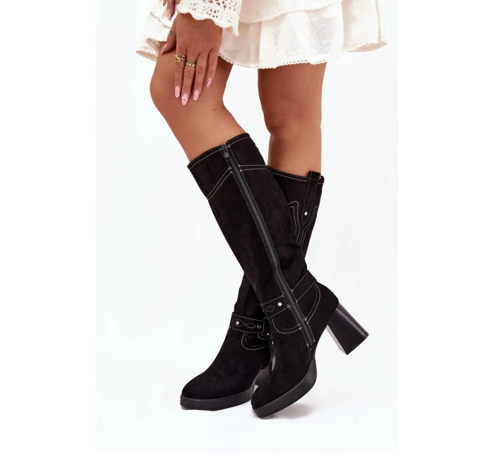 Zateplené Dámské Kozačky Na Podpatku S Černé model 21705148 - Boto