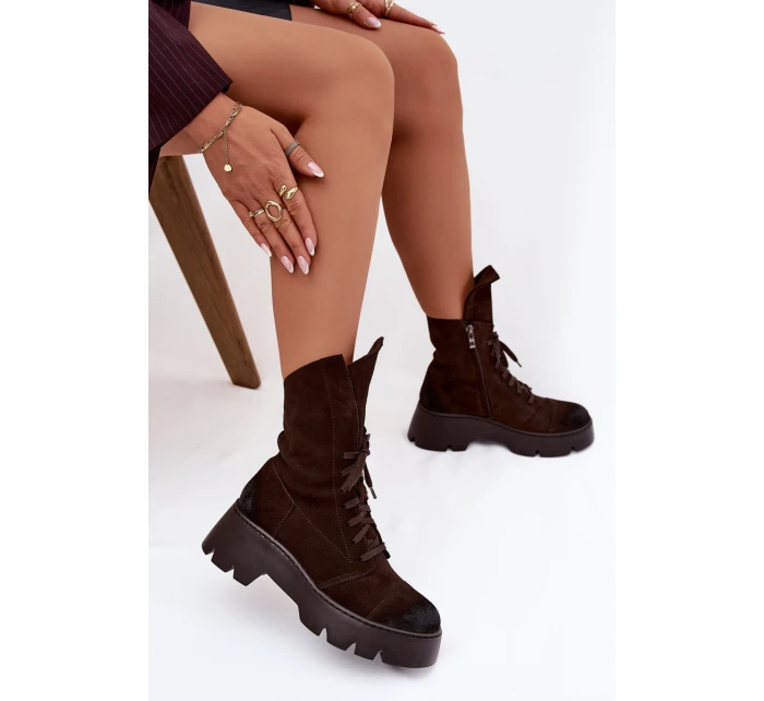 Dámské workery Z Naturalnego Zamszu Zazoo 976 Čokoládové Dámské workery Z Naturalnego Zamszu Zazoo 976 Čokoládové