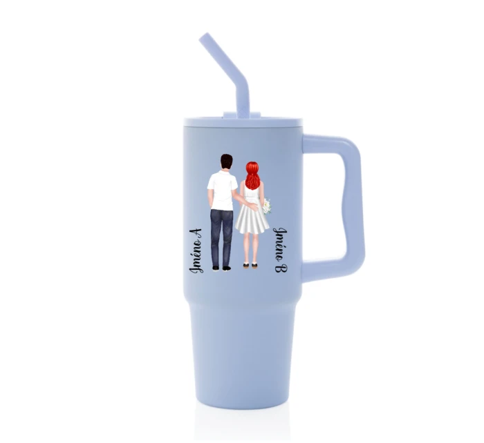 Personalizovaná termoska s barevným víčkem s párem 