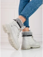 Trendy  kotníčkové boty dámské šedo-stříbrné na plochém podpatku