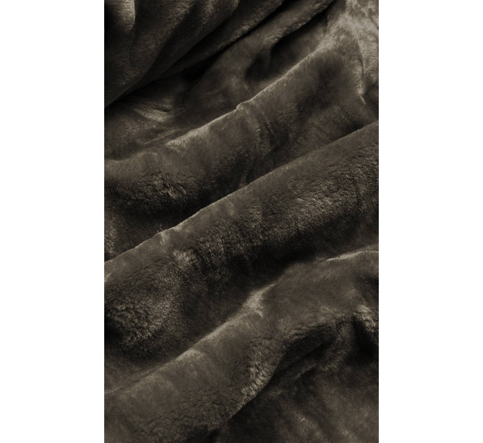 Dámská zimní bunda v khaki barvě s mechovitým kožíškem (B537-11)