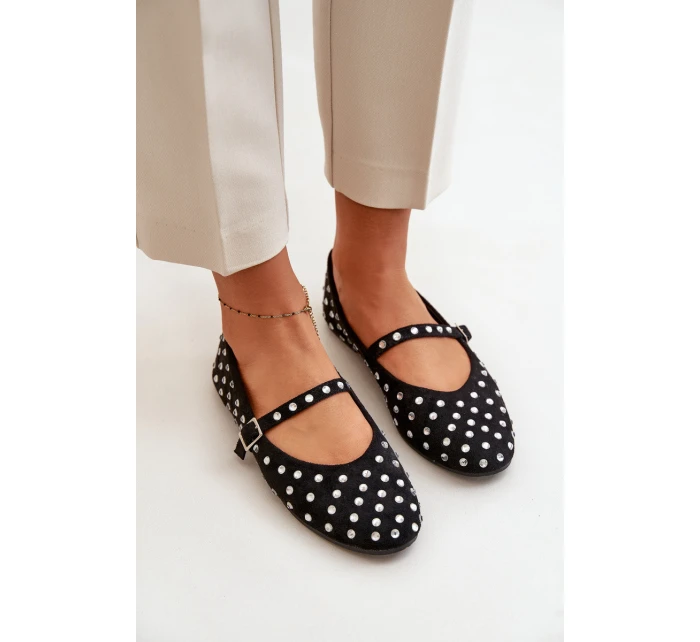 Zdobené baleríny s páskem eko černé model 21670629 - Boto