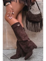 Kozačky Eko Podpatky Na Zip Zateplené  Čokoládové model 21704760 - Boto