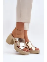 Zazoo Kožené pantofle na bloku, zlaté Zazoo Kožené pantofle na bloku, zlaté