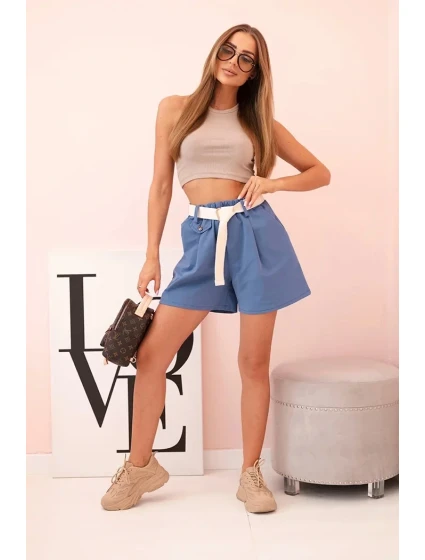 Dámské šortky s vysokým pasem a páskem džínové