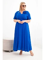 Dámské plus size šaty s výstřihem do V a s nařaseným pasem chrpové