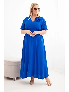 Dámské plus size šaty s výstřihem do V a s nařaseným pasem chrpové