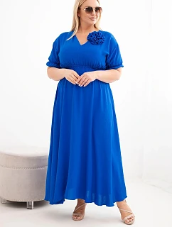 Dámské plus size šaty s výstřihem do V a s nařaseným pasem chrpové