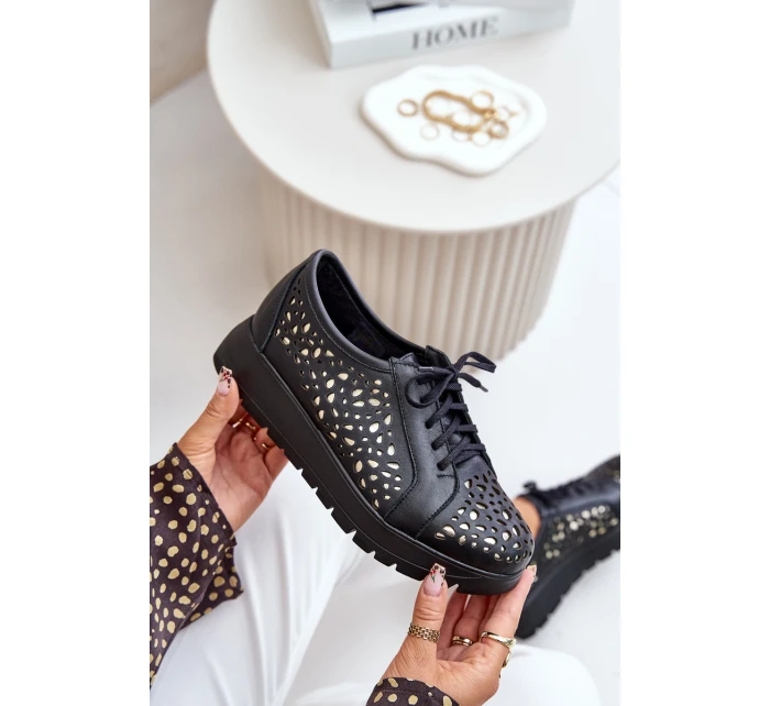 Kožené Polobotky Na Platformě S Černé model 21670952 - Zazoo Kožené Polobotky Na Platformě S Černé model 21670952 - Zazoo