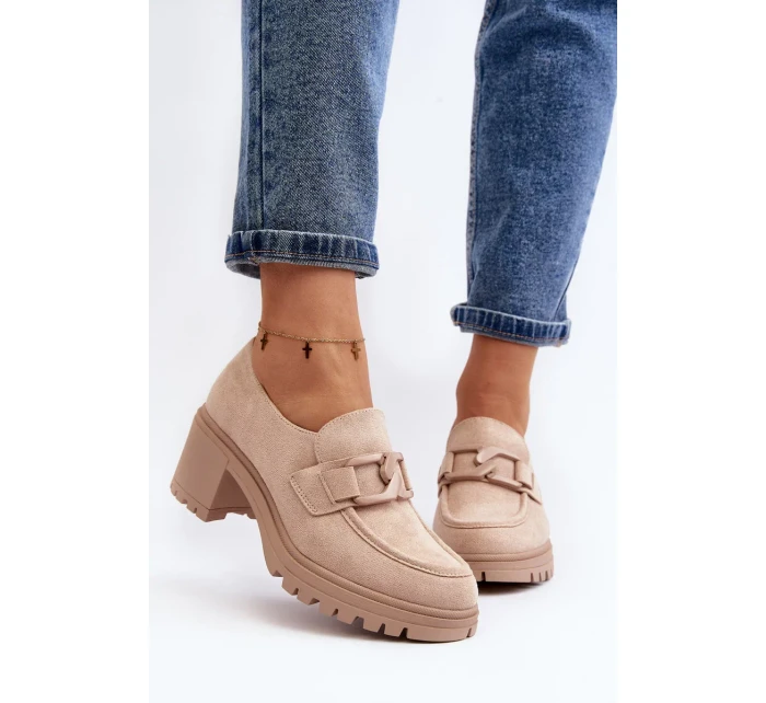 Béžové semišové boty Finley na masivních vysokých podpatcích Béžové semišové boty Finley na masivních vysokých podpatcích