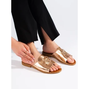 Moderní zlaté dámské  nazouváky bez podpatku