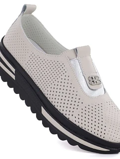 Dámské kožené boty na platformě béžové barvy S.Barski model 22081734