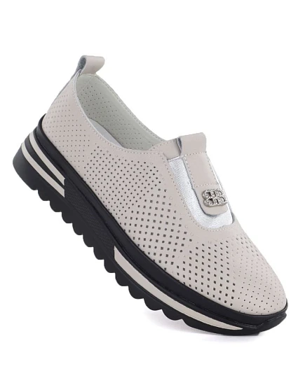 Dámské kožené boty na platformě béžové barvy S.Barski model 22081734