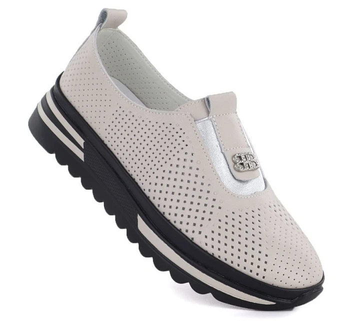 Dámské kožené boty na platformě béžové barvy S.Barski model 22081734