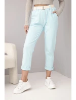 Dámské bavlněné kalhoty s páskem a ohrnutým nohavicí mátové Dámské bavlněné kalhoty s páskem a ohrnutým nohavicí mátové