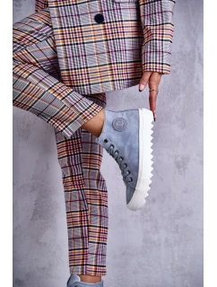 Dámské Kožené Teplé Tenisky Big Star EE274115 Světle Modré