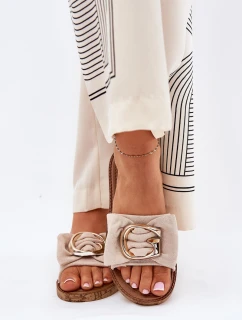 Ploché Dámské Pantofle S Dekorativním Detalem Béžové model 21690006 - Boto