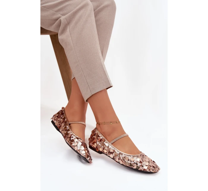 Dámské baleríny zdobené flitry Terlina – šampaňsko-růžové Dámské baleríny zdobené flitry Terlina – šampaňsko-růžové
