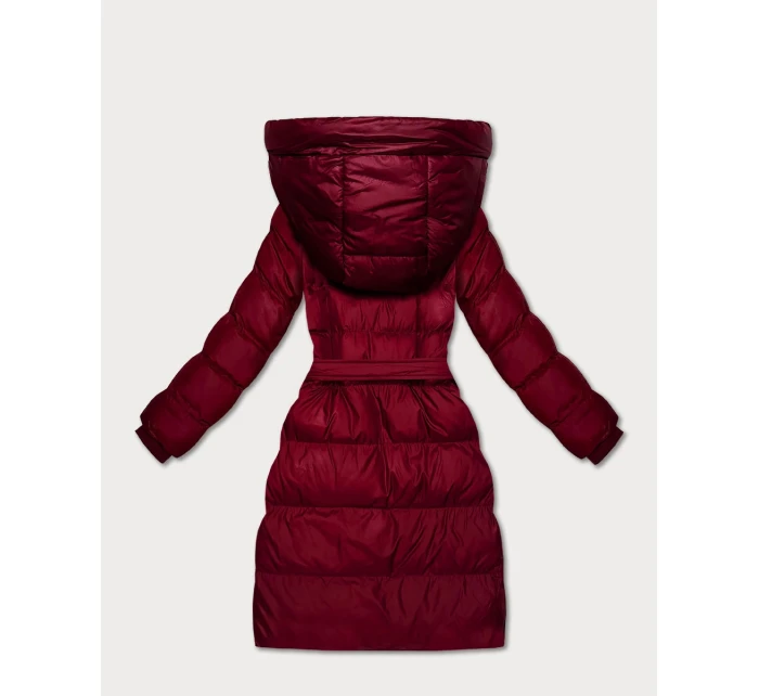 Prošívaná zimní bunda ve vínové bordó barvě s páskem model 21748216 - J.STYLE
