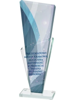 Trofeum szklane z nadrukiem kolorowym grawerowaniem  farbą model 21829178