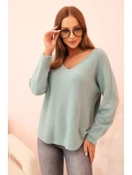 Svetr dámský s viskózou s výstřihem do V tmavě mátový Svetr dámský s viskózou s výstřihem do V tmavě mátový