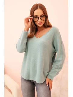 Svetr dámský s viskózou s výstřihem do V tmavě mátový