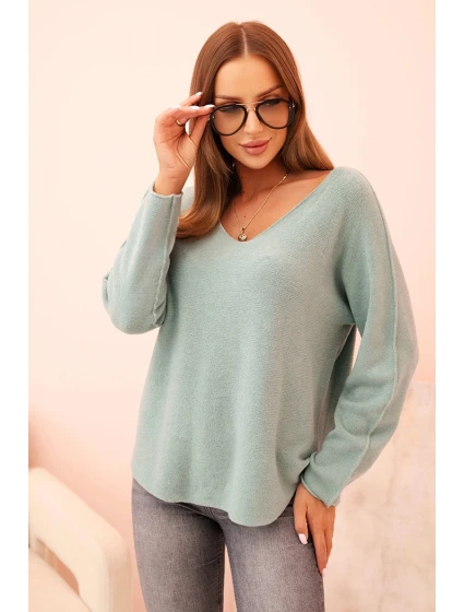 Svetr dámský s viskózou s výstřihem do V tmavě mátový Svetr dámský s viskózou s výstřihem do V tmavě mátový